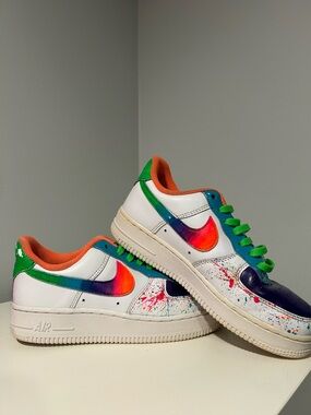 Custom Nike Air Force 1 Low Neon Splatter Sneakers | Youth 3.5